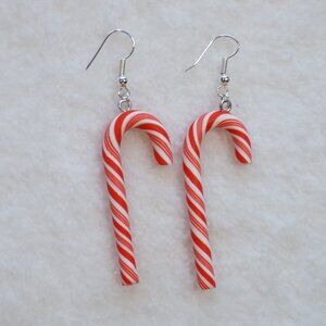 Festive 2" Candy Cane Silver Dangle Earrings Christmas